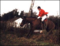 Mounted hunter over ditch